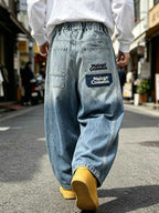 Boys Loose Straight Leg Cargo Denim Jeans With Large Pockets