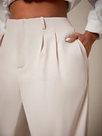 Curve Plus Size Casual Elegant Pleated Pants - Apricot