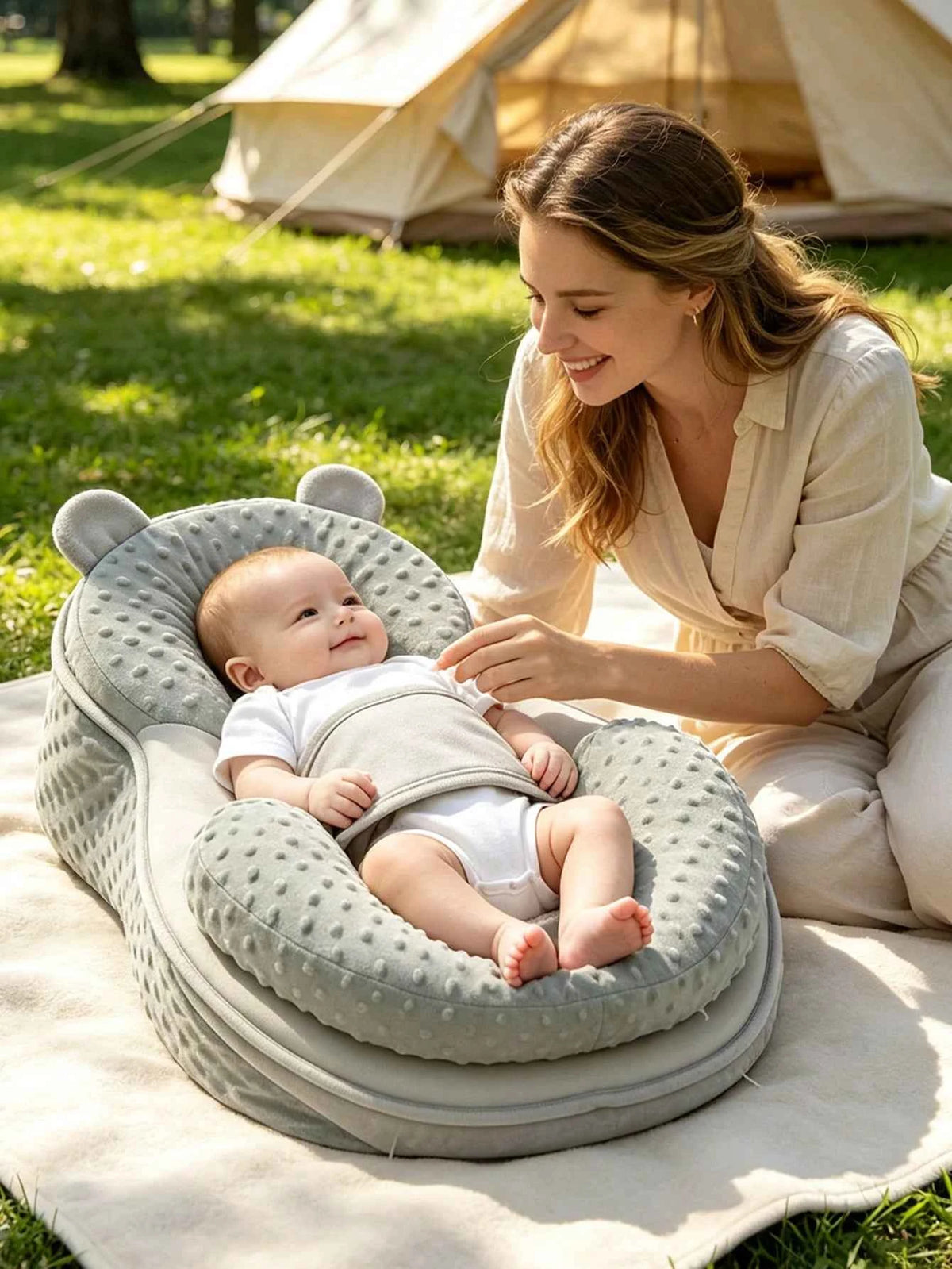 2pcs Set Slanted Bean Velvet Anti-Spit-Up Baby Nest