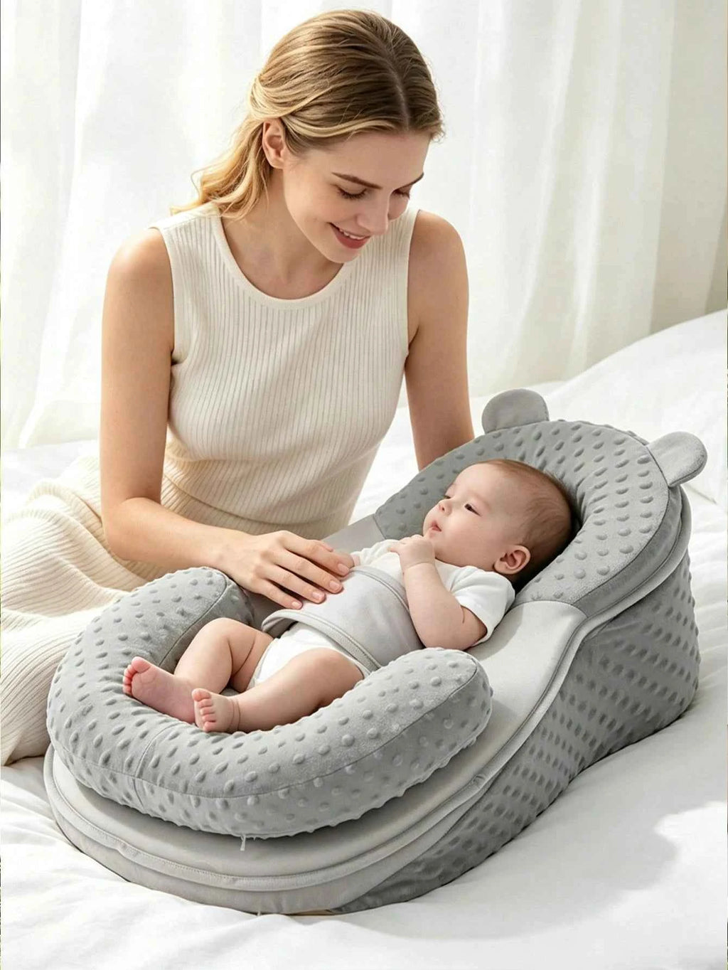 2pcs Set Slanted Bean Velvet Anti-Spit-Up Baby Nest