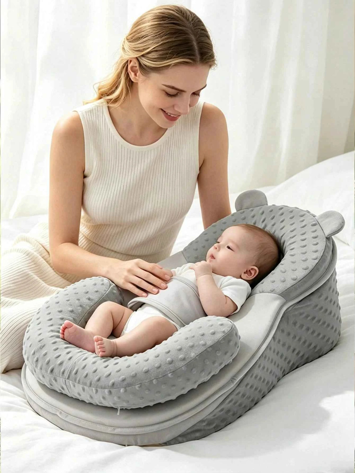 2pcs Set Slanted Bean Velvet Anti-Spit-Up Baby Nest