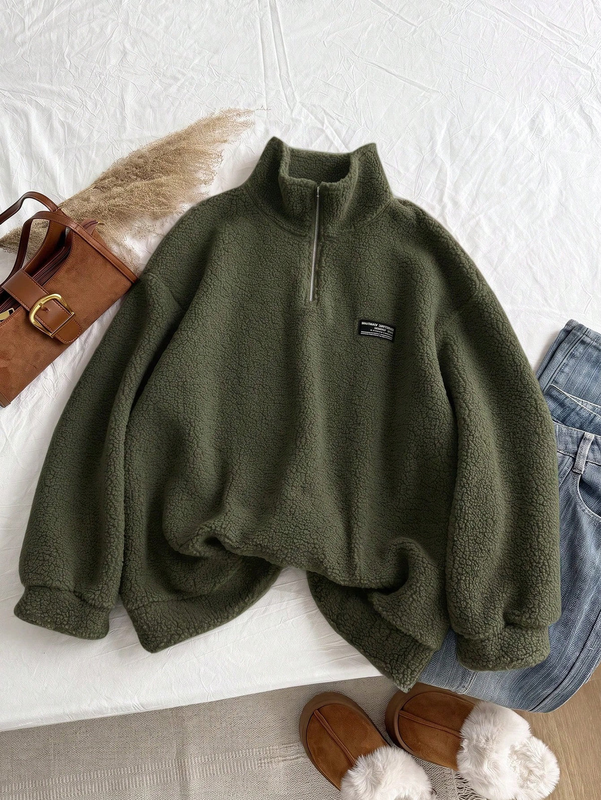 Plus Size Lambswool Sweatshirt Fall - Army Green