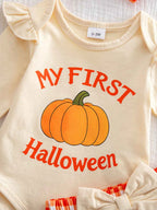 2pcs Baby Girl Cute Pumpkin Pattern Long Sleeve Bodysuit & Pants