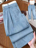 Plus Size Light Blue And White Color Block Pants Fall - Multicolor