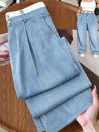 Plus Size Light Blue And White Color Block Pants Fall