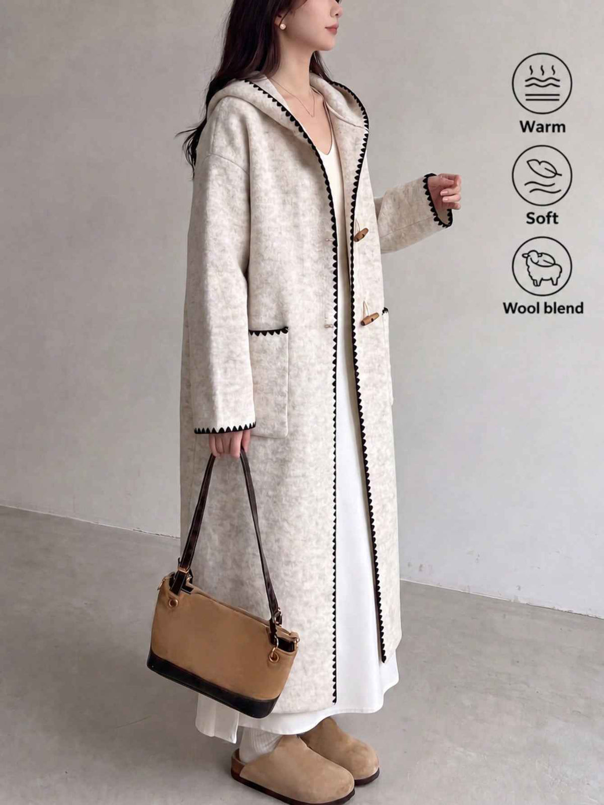 Women's Casual Contrast Color Trim Hooded Cardigan Sweater Coat