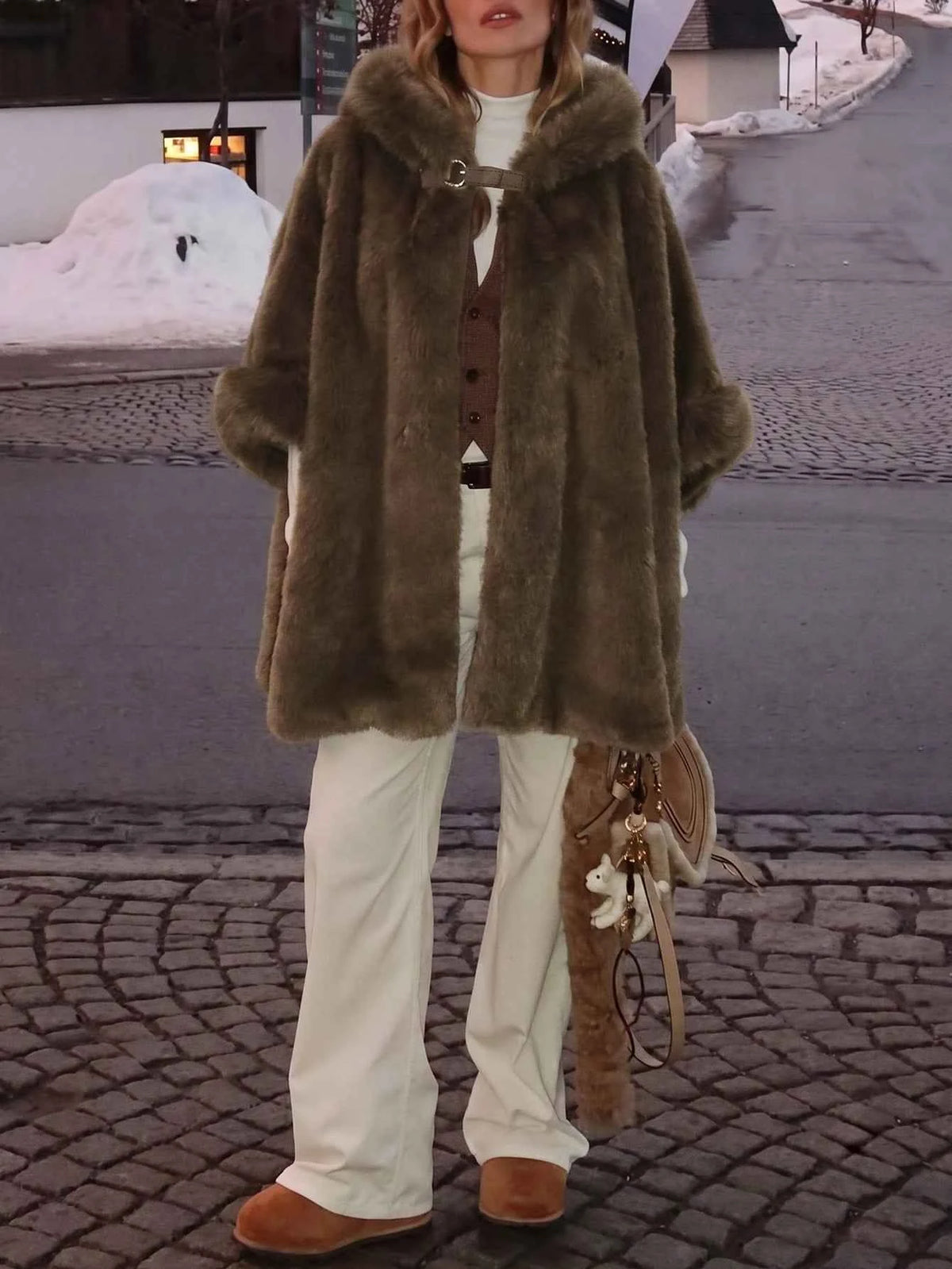 Hooded Faux Fur Cape