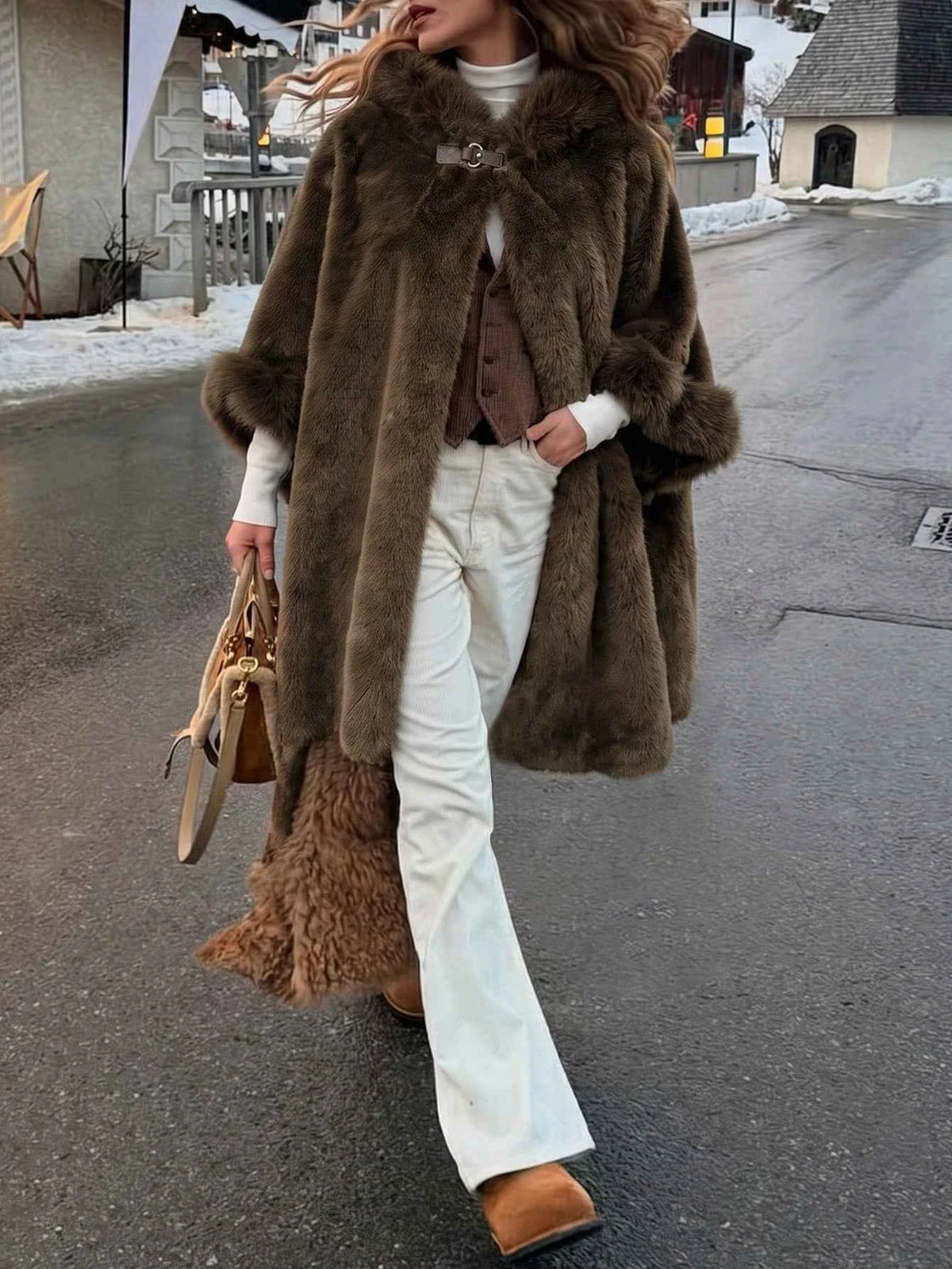 Hooded Faux Fur Cape