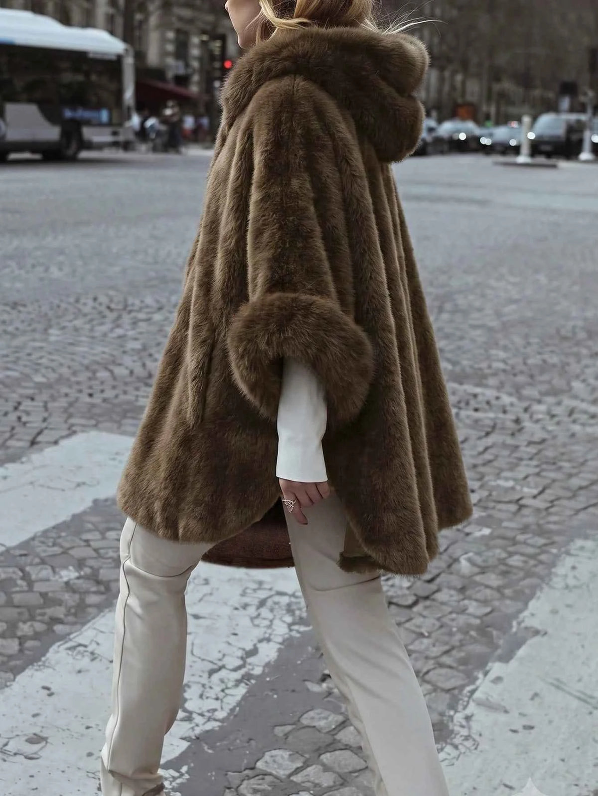 Hooded Faux Fur Cape