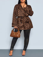 Louis Vuitton Inspired Double-Breasted Tie-Front Trench Coat