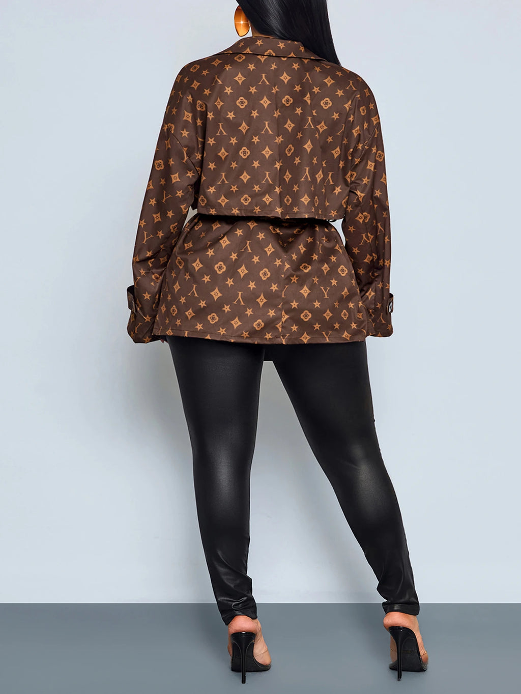 Louis Vuitton Inspired Double-Breasted Tie-Front Trench Coat