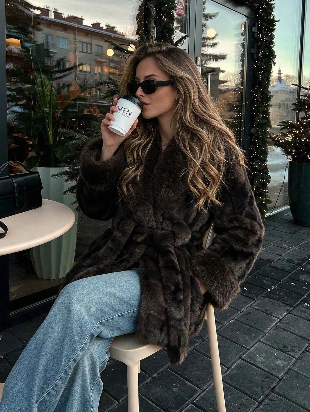 Faux Fur Coat With Large Collar