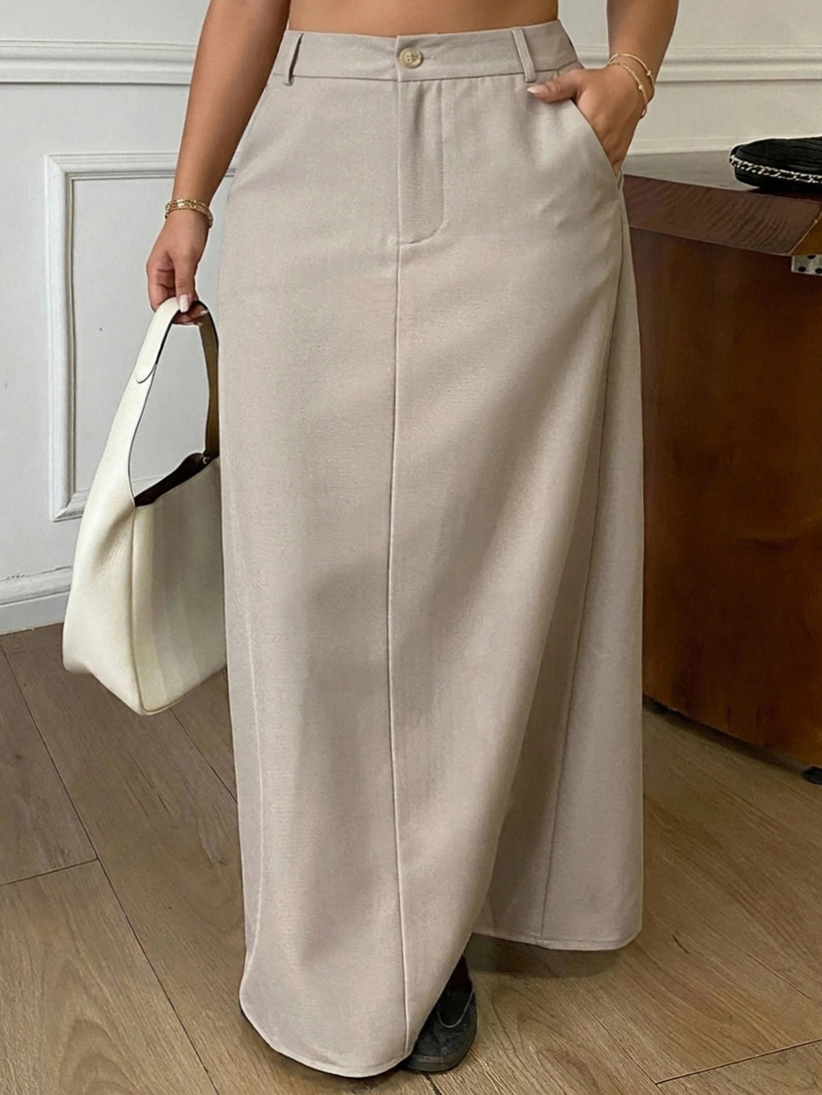Fitted A-Line Long Skirt With Slit