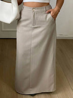 Fitted A-Line Long Skirt With Slit