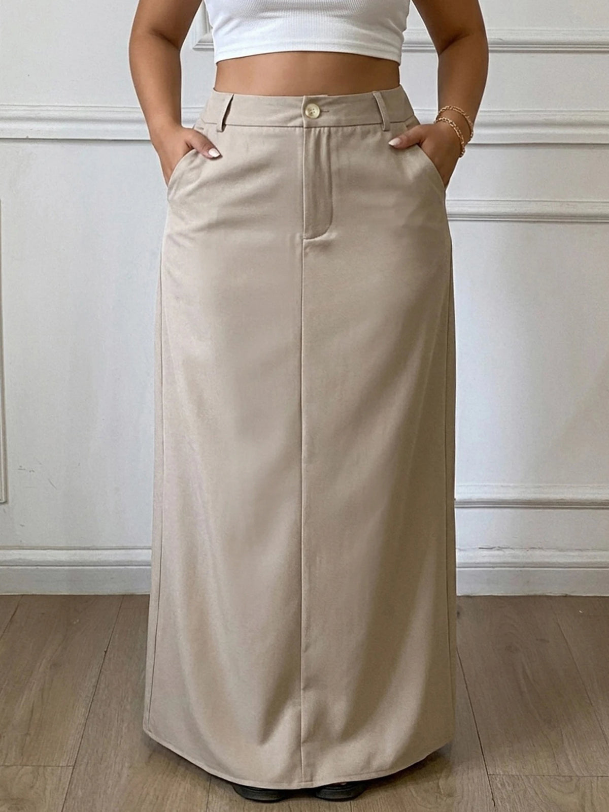 Fitted A-Line Long Skirt With Slit