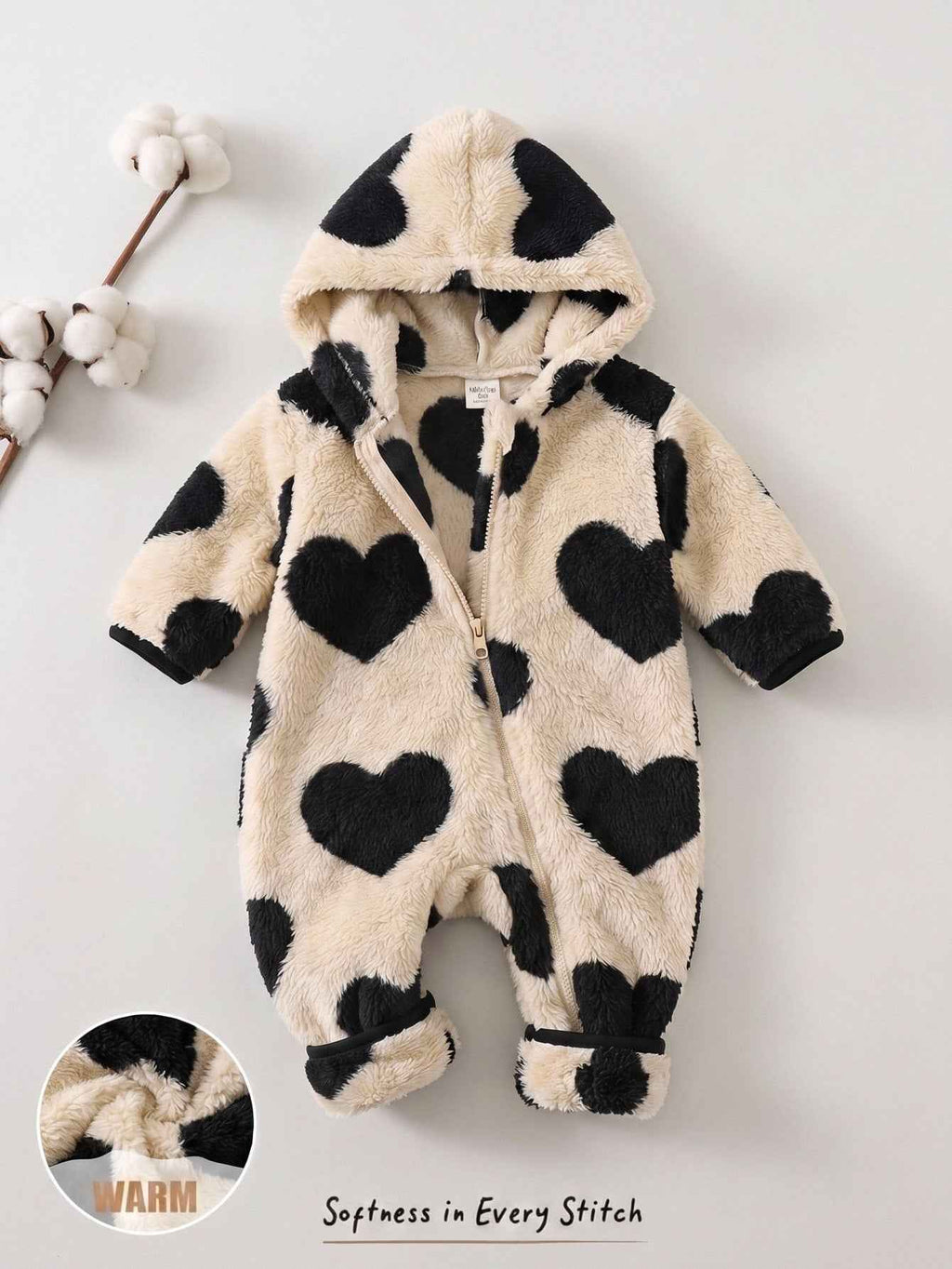 Baby Girls Thermal Lined Hooded Jumpsuit