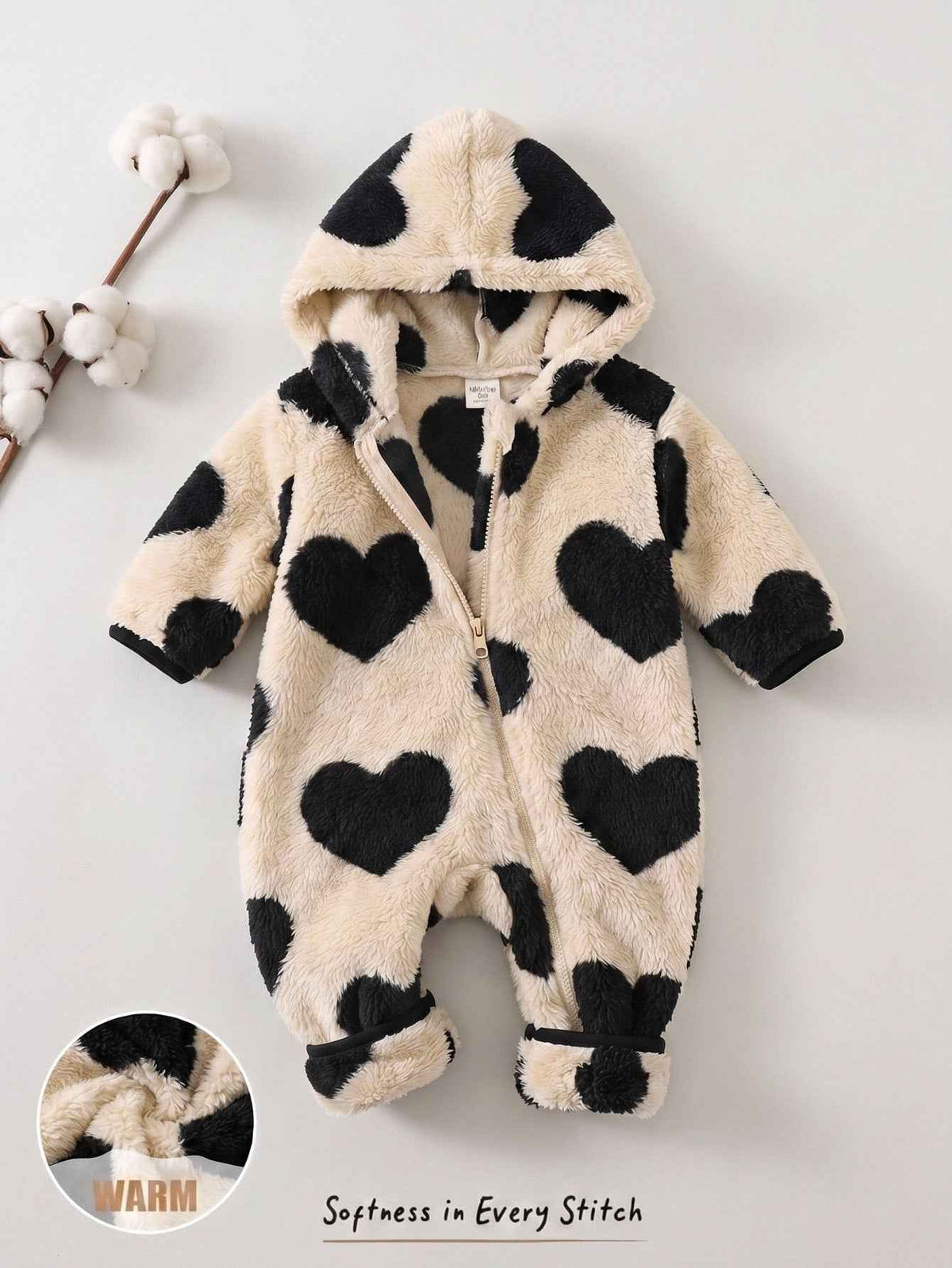 Baby Girls Thermal Lined Hooded Jumpsuit