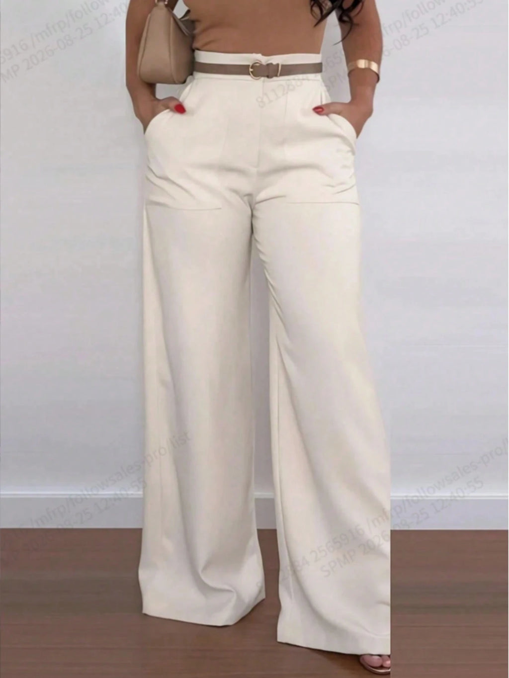 Women's Plus Size Brown Woven Wide Leg Pants