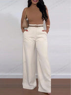 Women's Plus Size Brown Woven Wide Leg Pants