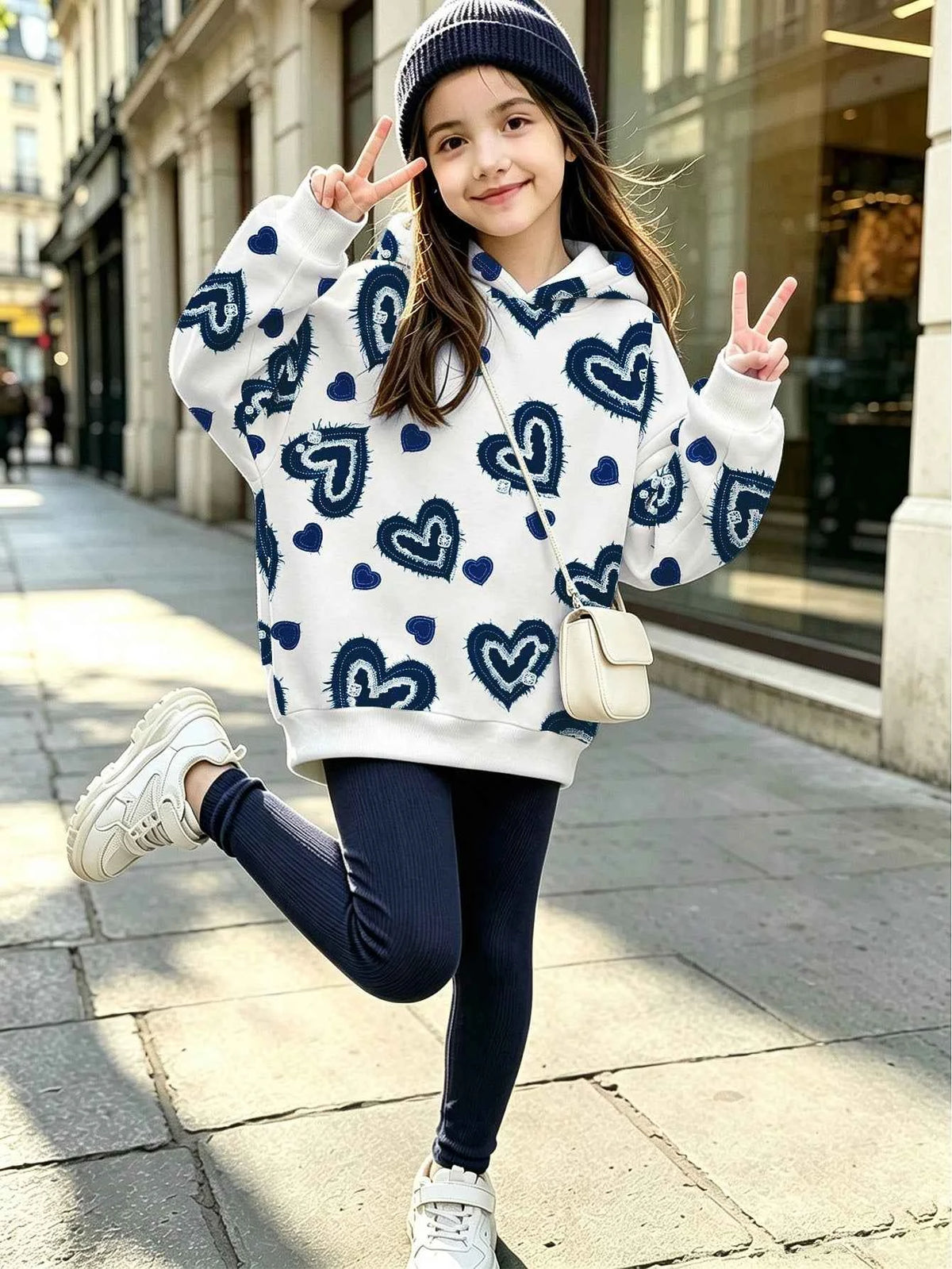 Girls 2pcs Hoodie And Leggings Set