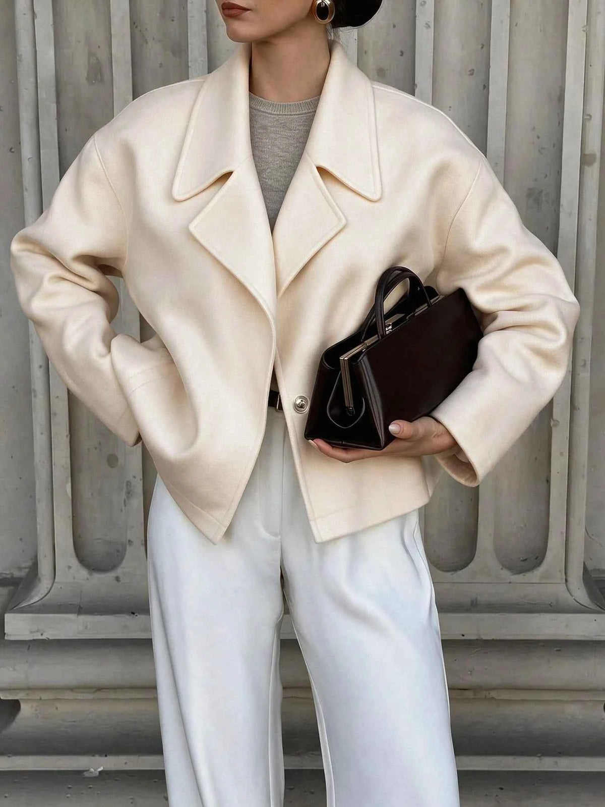 Cream White Soft Wool Lapel Coat