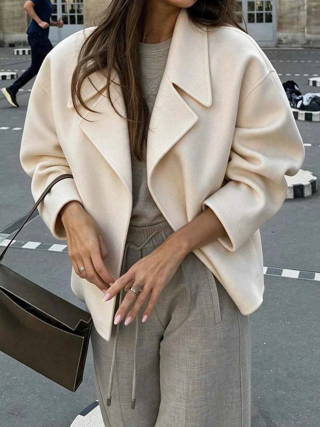 Cream White Soft Wool Lapel Coat