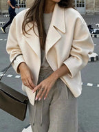 Cream White Soft Wool Lapel Coat