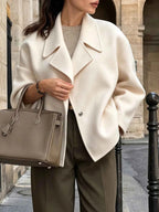 Cream White Soft Wool Lapel Coat