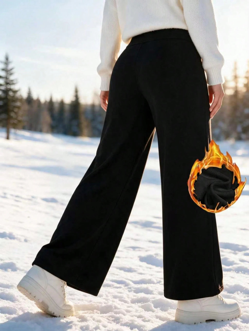 Women's Warm Fleece High Waist Straight Leg Pants