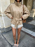 High Neck Long Sleeve Loose Fit Plus Size Trench Coat