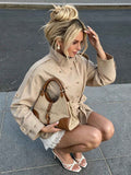 High Neck Long Sleeve Loose Fit Plus Size Trench Coat