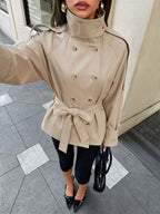 High Neck Long Sleeve Loose Fit Plus Size Trench Coat