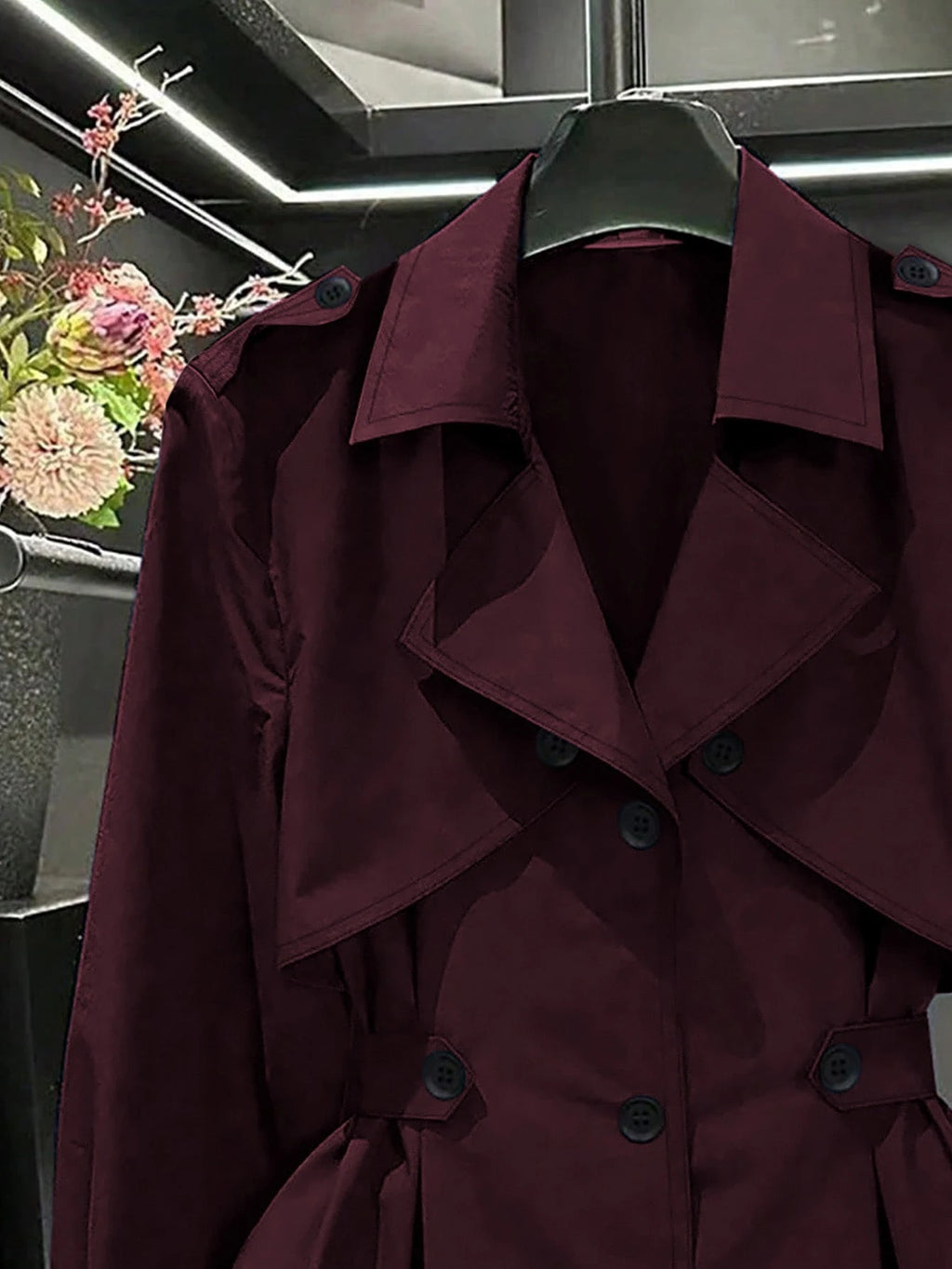 Plus Size Women's Long Sleeve Cinched Waist Trench Coat Fall