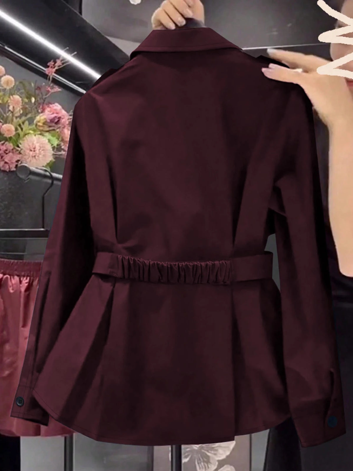 Plus Size Women's Long Sleeve Cinched Waist Trench Coat Fall