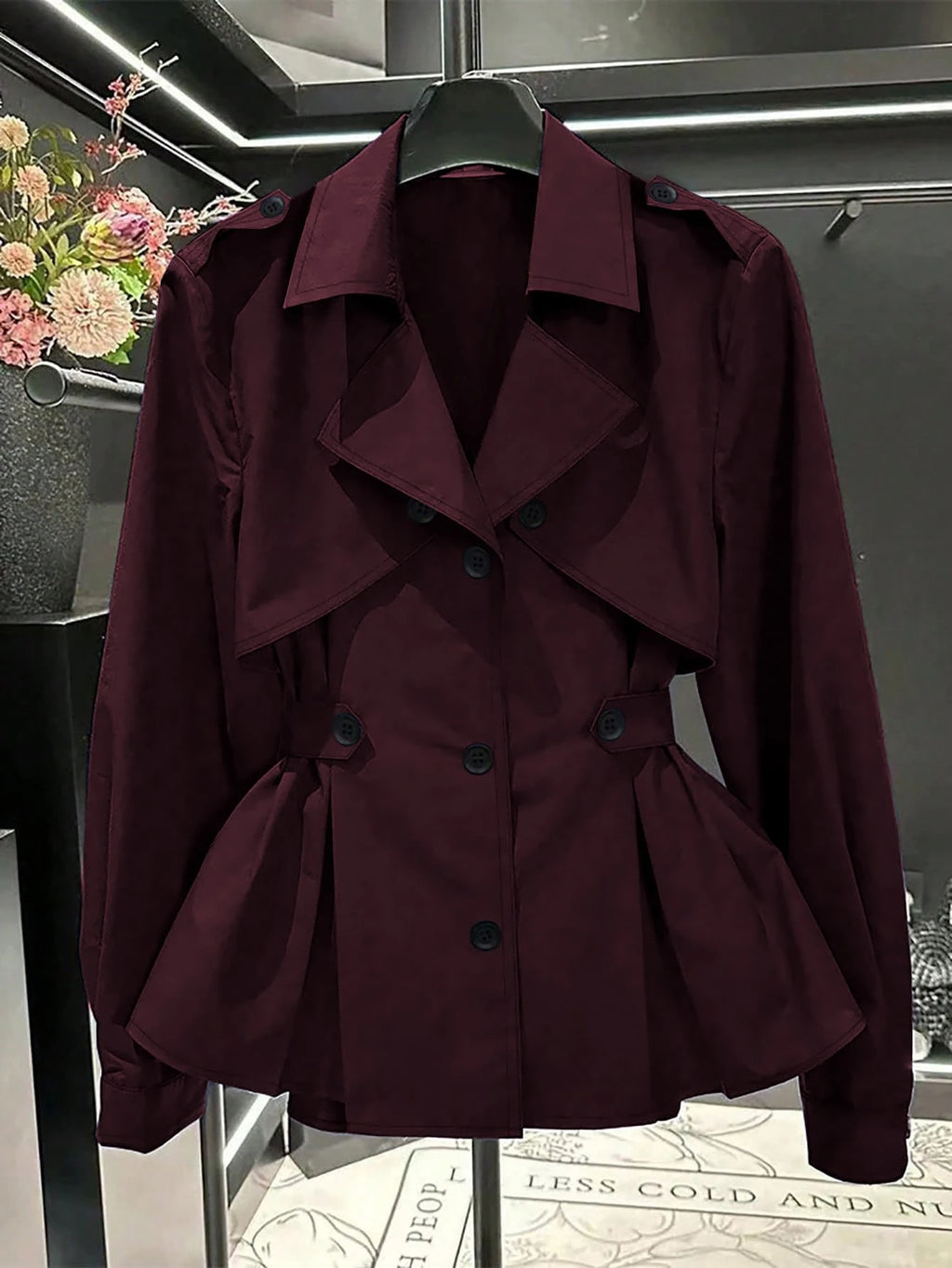 Plus Size Women's Long Sleeve Cinched Waist Trench Coat Fall