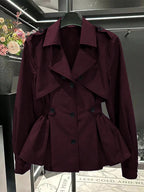 Plus Size Women's Long Sleeve Cinched Waist Trench Coat Fall