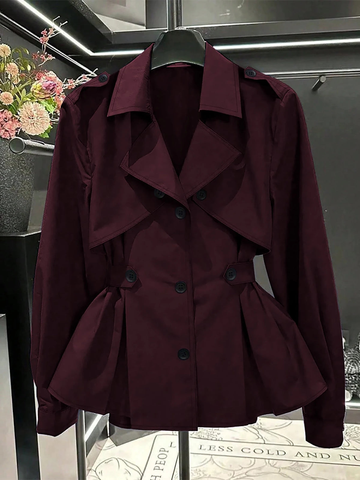 Plus Size Women's Long Sleeve Cinched Waist Trench Coat Fall