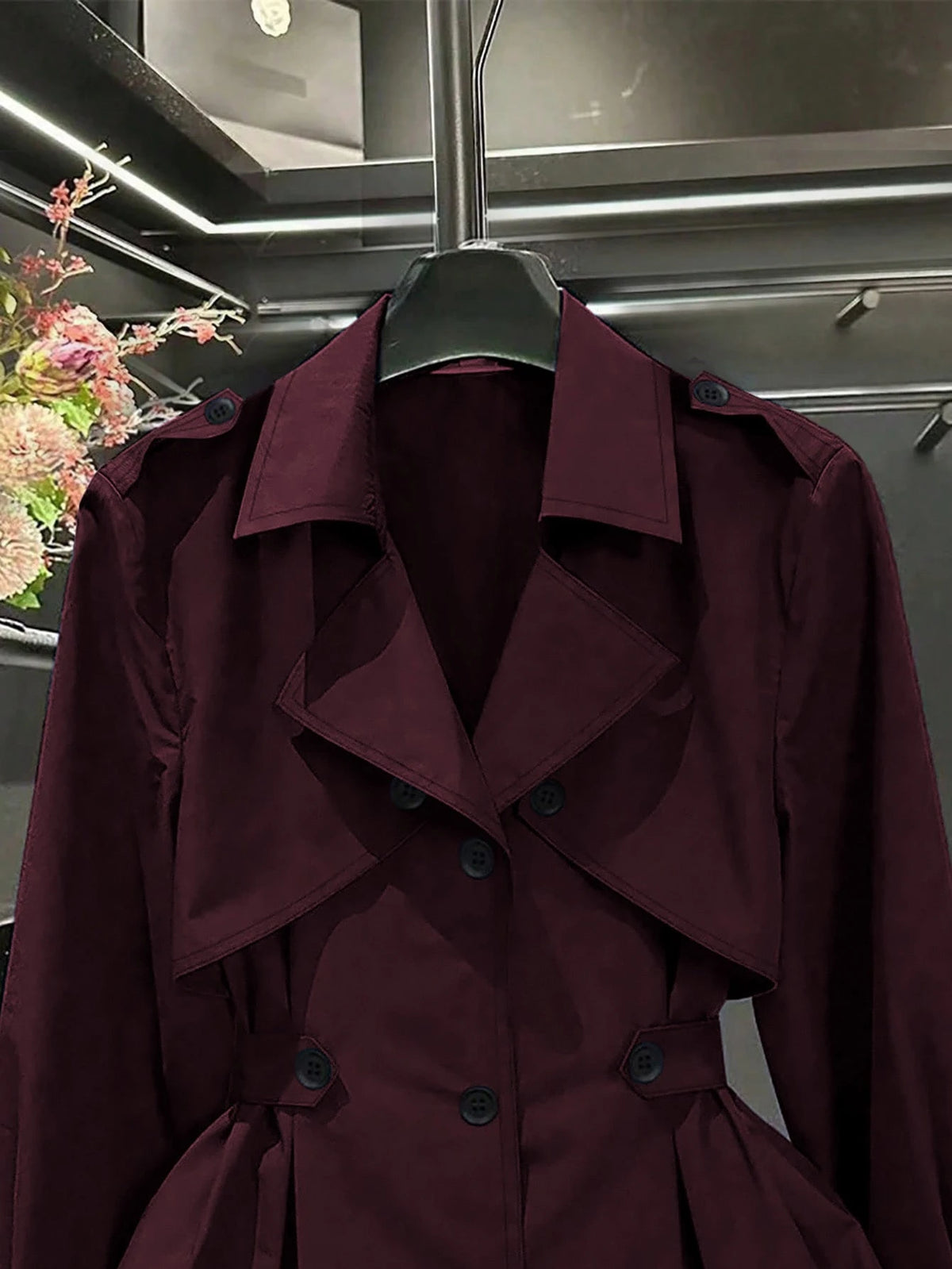 Plus Size Women's Long Sleeve Cinched Waist Trench Coat Fall