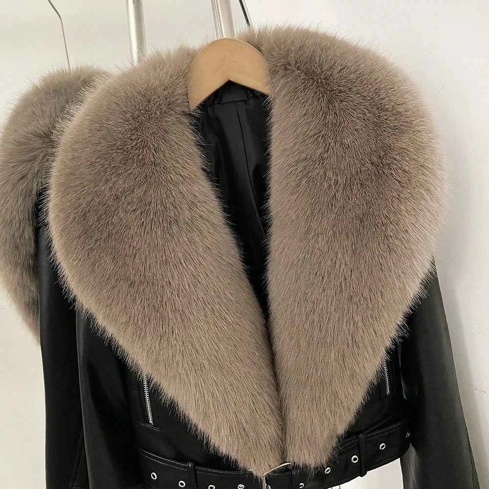 Leather Jacket With Faux Fur Collar