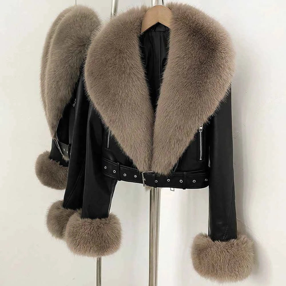 Leather Jacket With Faux Fur Collar
