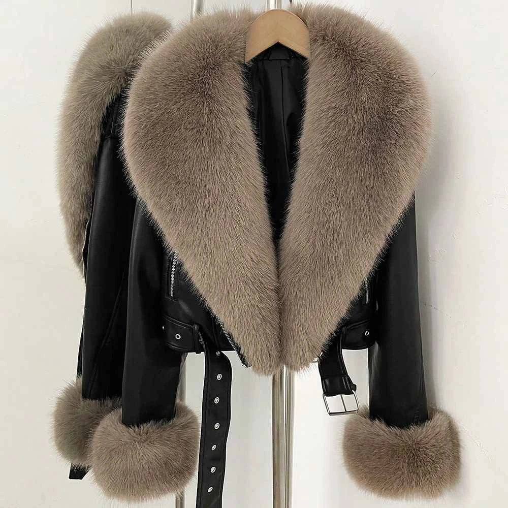 Leather Jacket With Faux Fur Collar