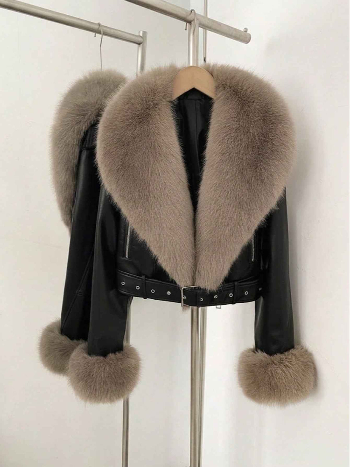 Leather Jacket With Faux Fur Collar