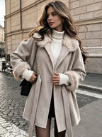 Women's Casual Wool Belted Coat With Faux Fur