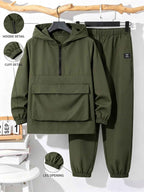 2pcs Tween Boy Half-Zip Hoodie Jacket And Jogger Pants Set