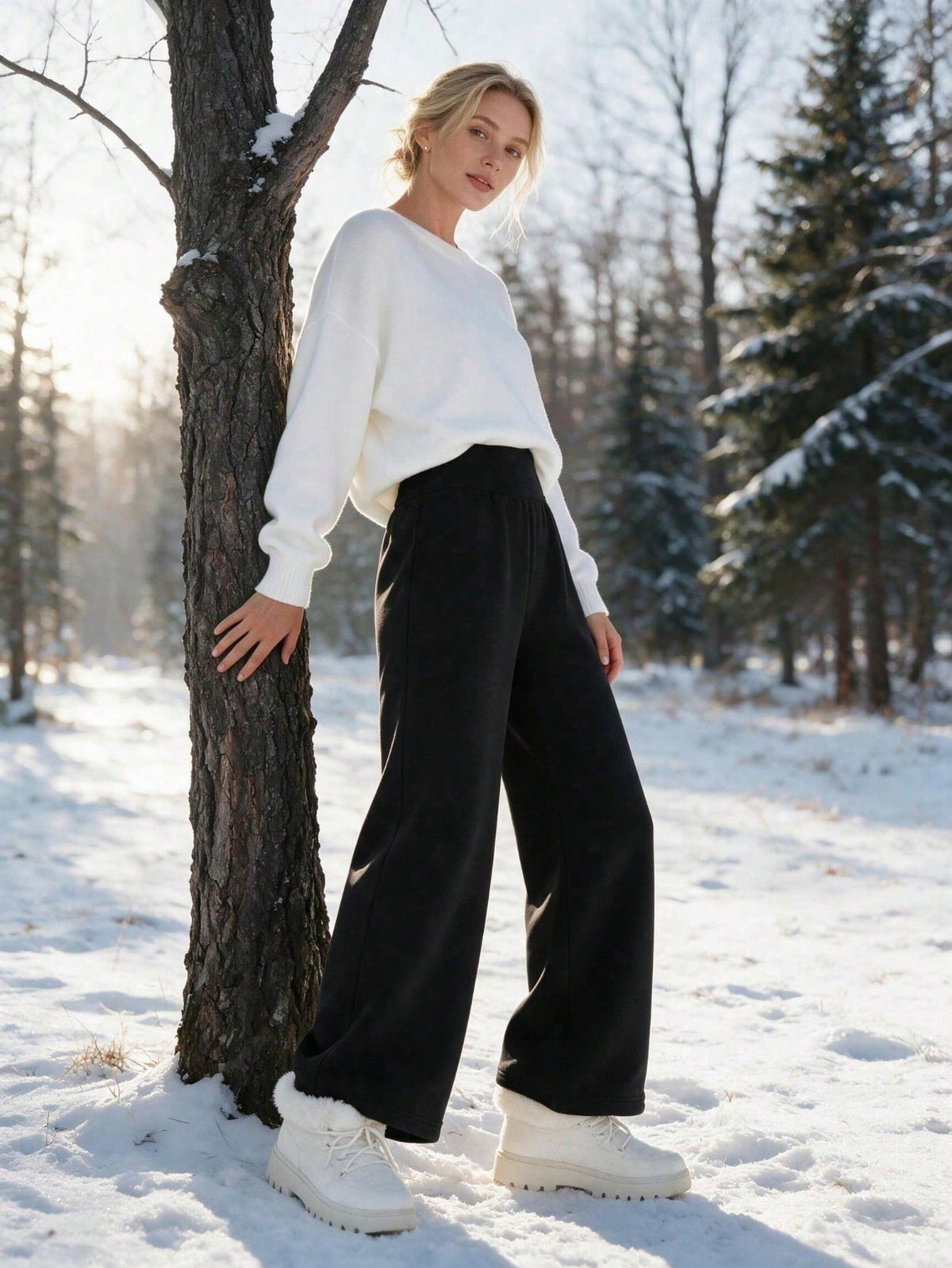 Women's Warm Fleece High Waist Straight Leg Pants