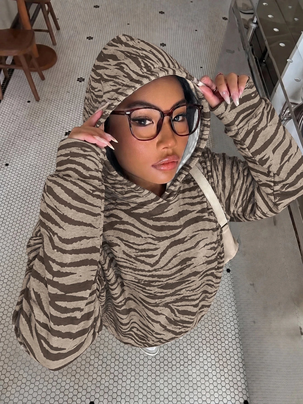 Women Casual Mesh Flared Sleeve Hoodie