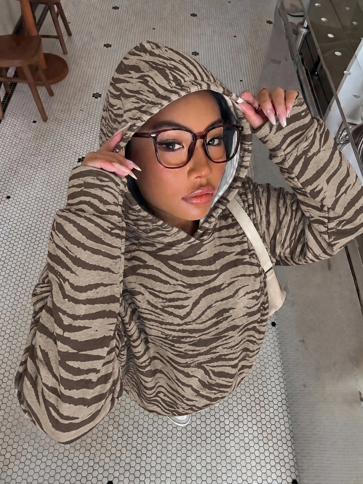 Women Casual Mesh Flared Sleeve Hoodie