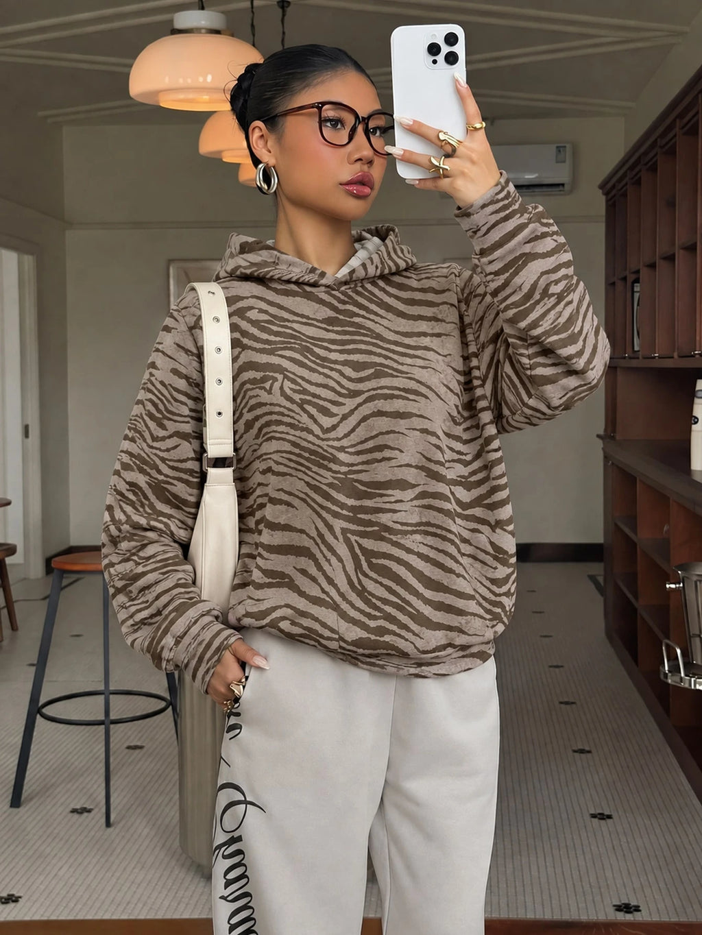 Women Casual Mesh Flared Sleeve Hoodie