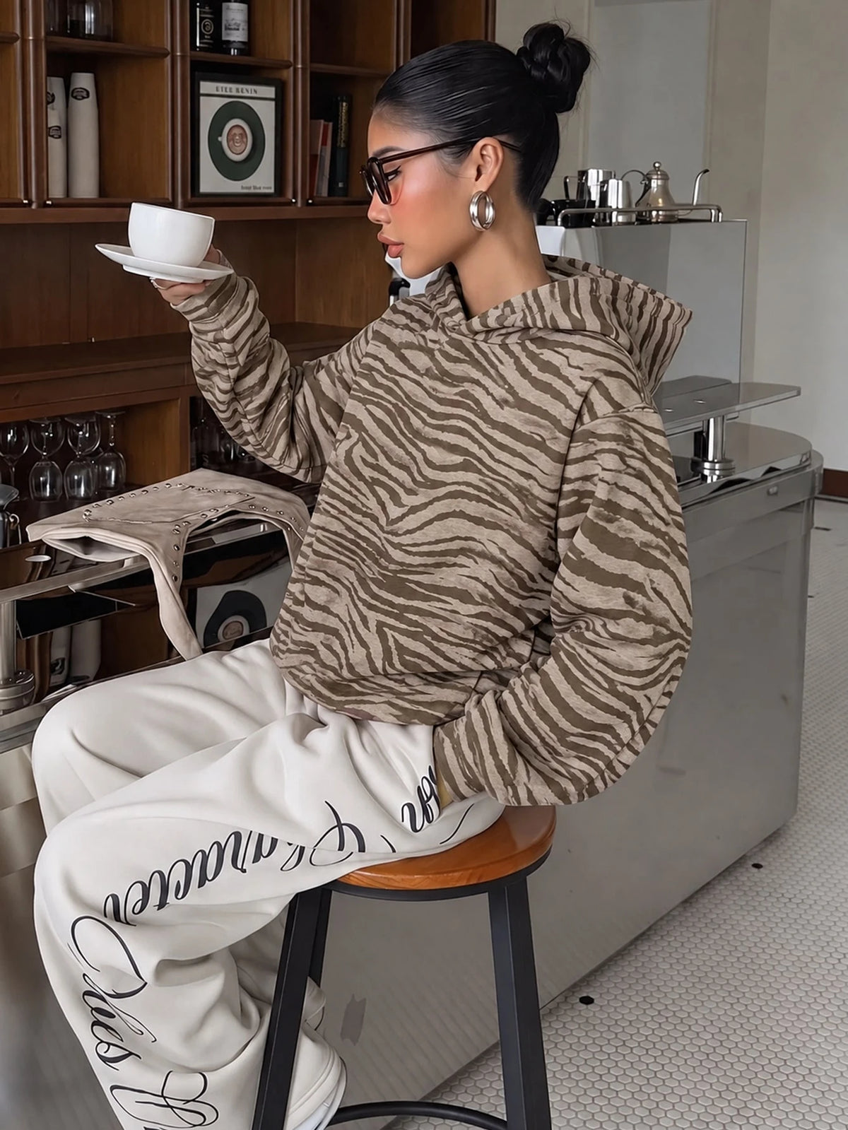 Women Casual Mesh Flared Sleeve Hoodie