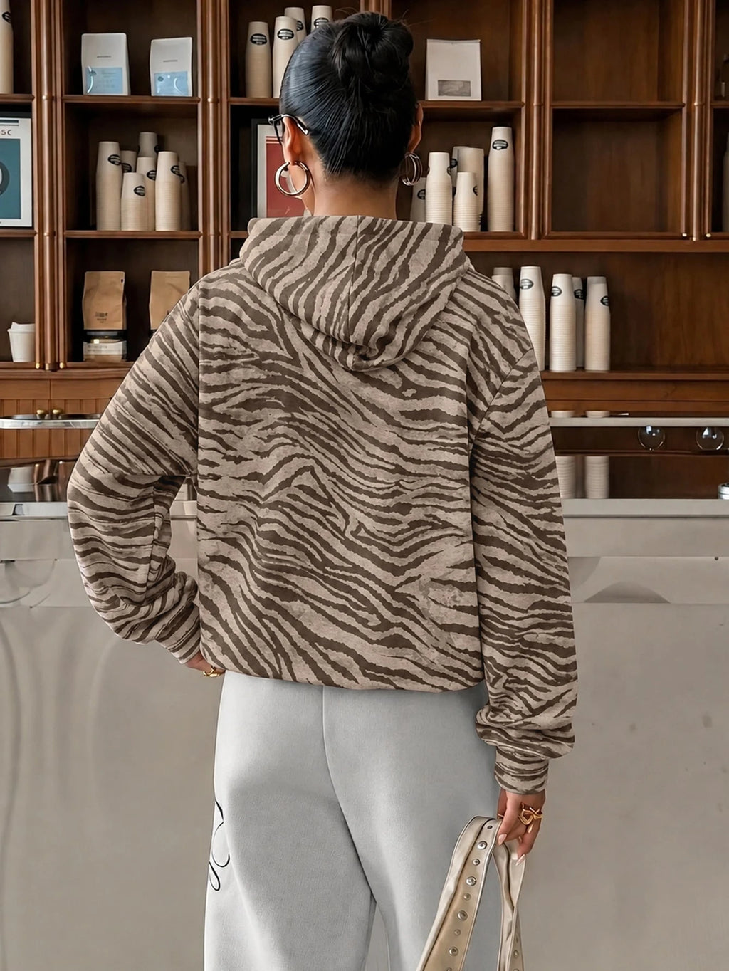 Women Casual Mesh Flared Sleeve Hoodie